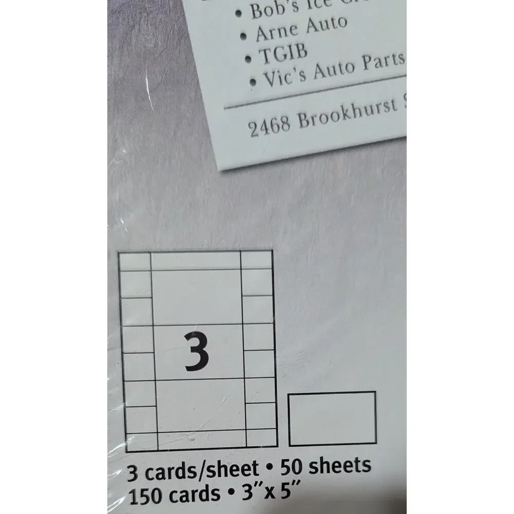 Avery‎ 5388 White Index Cards 3x5 Laser Inkjet 3 Cards/Sheet 150 Business Cards